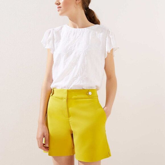 Yellow LOFT High Waist Flat Front Button Tab Above-the-Knee Casual Shorts (NWT) - Picture 2 of 4